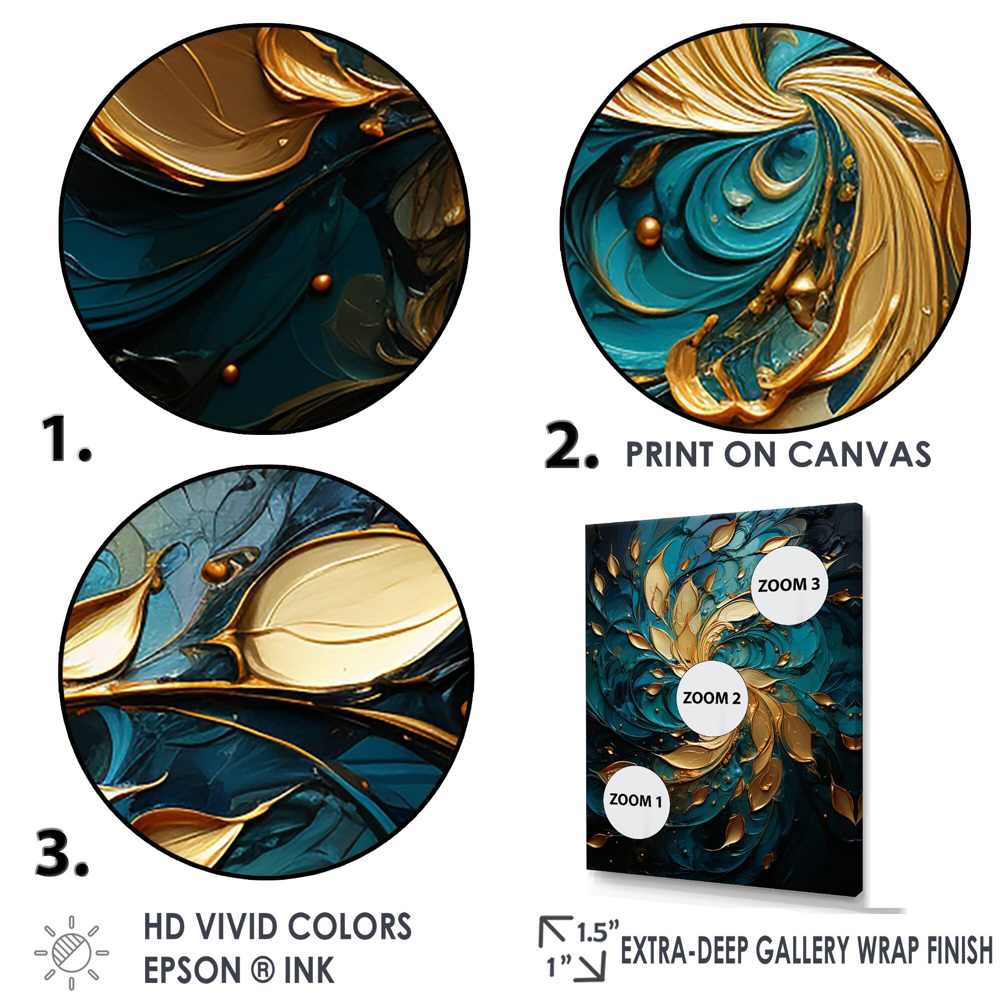 Designart "Turquoise Gold Mystic Mandala " Abstract Spirals Framed Wall